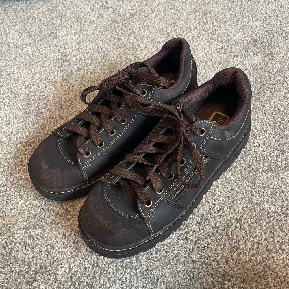 VTG Skechers Jammers wom 9 Brown zipper Suede Chunky Platform Lace Sneakers Y2K